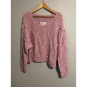 Vintage Womens Sweater Medium Purple Chunky Knit Hand Knitted Grannycore 90s